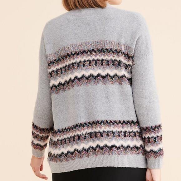 nwt by ANTHROPOLOGIE RAIN+ROSE gray sparkly fringy INTARSIA cardigan - Picture 3 of 4